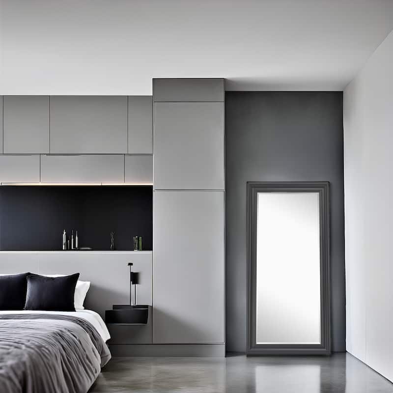 Tall Mirror Full Body Oversized Mirror Smooth Faux Wood Frame Rectangle Wall Mounted Hanging Mirror - Black