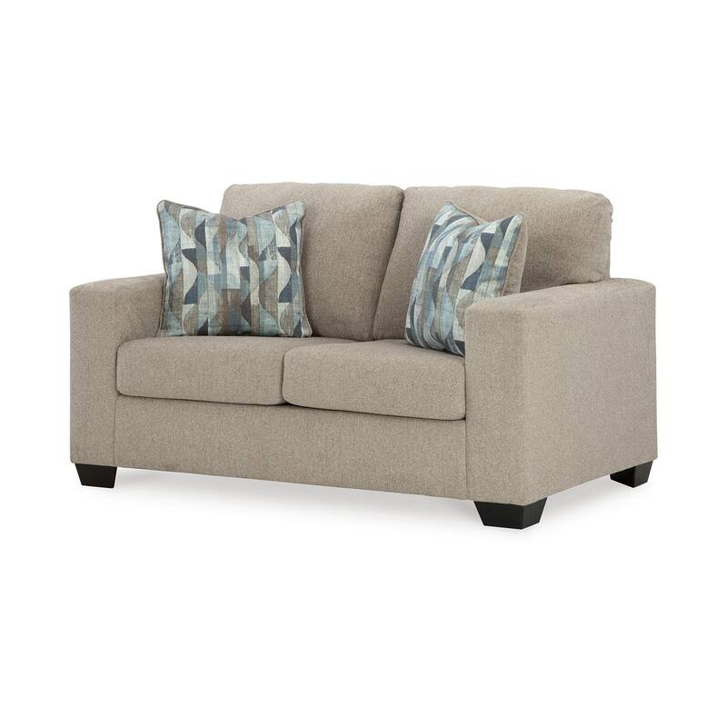 Gavin Loveseat, Parchment Brown Polyester, 2 Accent Pillows, 62 Inch