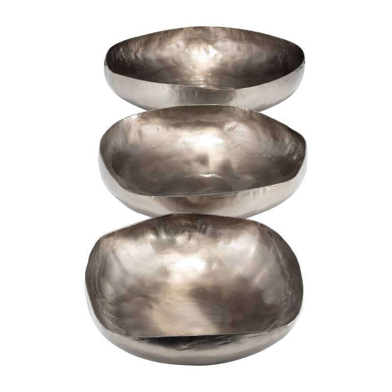 Sagebrook Home Set Of 3 11/14/17"D Metal, Unique Shaped Bowls, Bronze, Round, 4"H, Solid Color - 18.0" x 17.0" x 4.0"