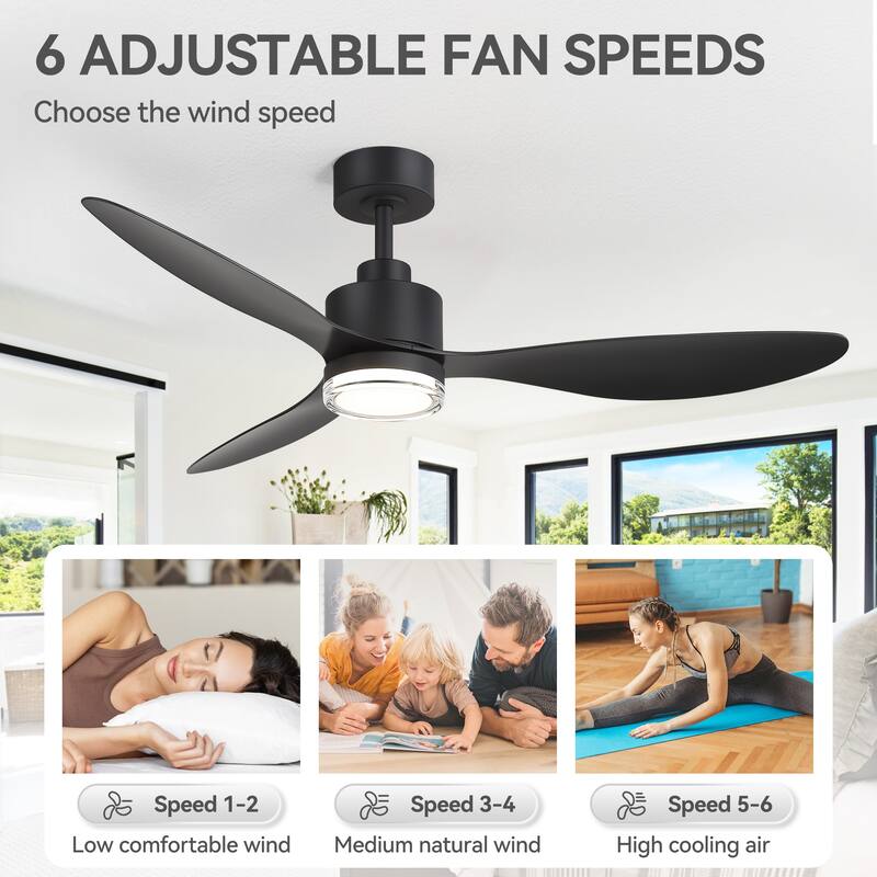 52" Black/Gold LED Ceiling Fan with Light and Remote(3-Blade)