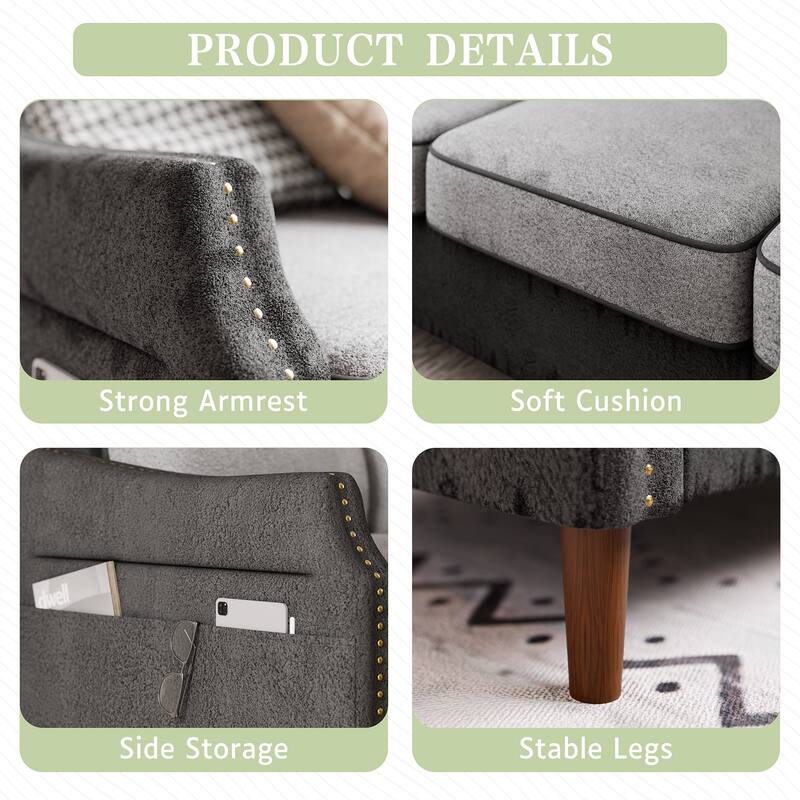 Futzca 78” L Shaped Sofa Couch with Ottoman and Side Storage Bag
