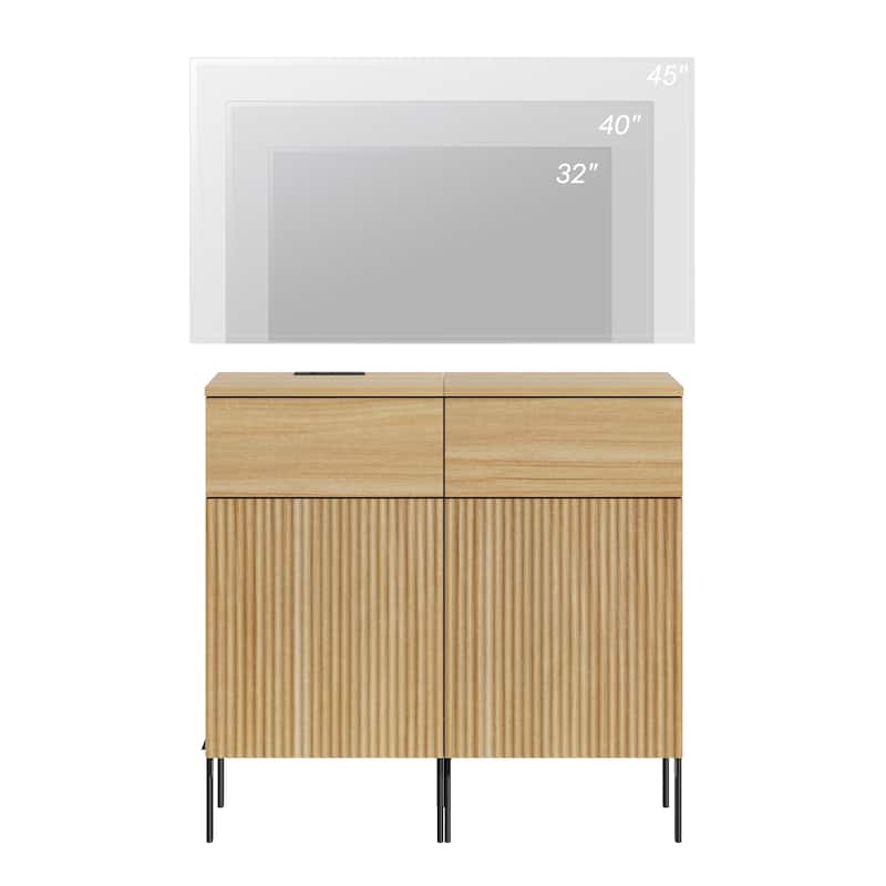 31.5" Modern Reeded TV Stand With Charging Station, Entertainment Center With Adjustable Shelves