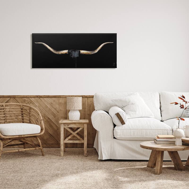 Stupell Bull Horns Shadow Black Brown Animal Painting Canvas Wall Art