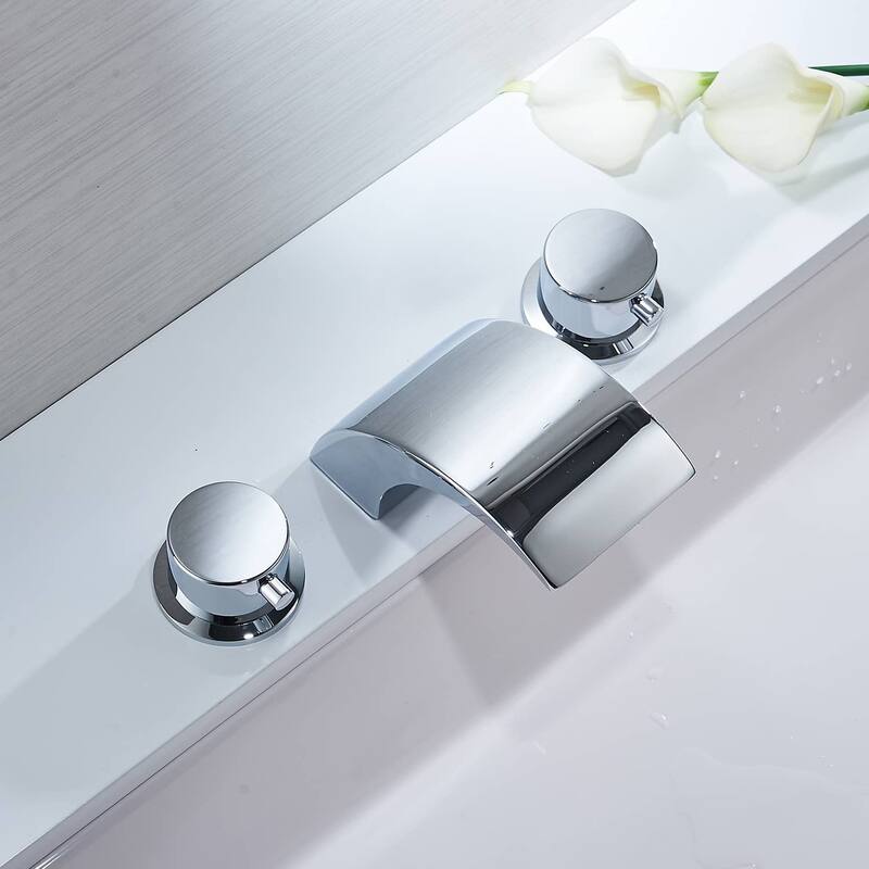 Widespread Bathroom Sink Faucet Waterfall Double Handle Bathroom Faucets 3 Hole 8 Inch Basin Vanity Mixer Taps With Valve