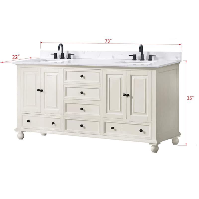 Thompson 72 in. Double Sink Bathroom Vanity with Engineered Stone Top - 73"W x 22"D x 35"H