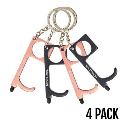Nuvelon No Touch Door Opener Tool with Stylus tip, Multi-Functional, Metal tool with Keychain (4 PACK)