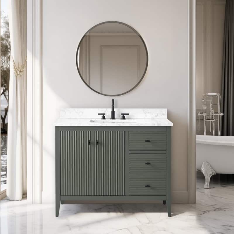 Vanity Art 42" Single Sink Bathroom Vanity Cabinet with Engineered Marble Countertop