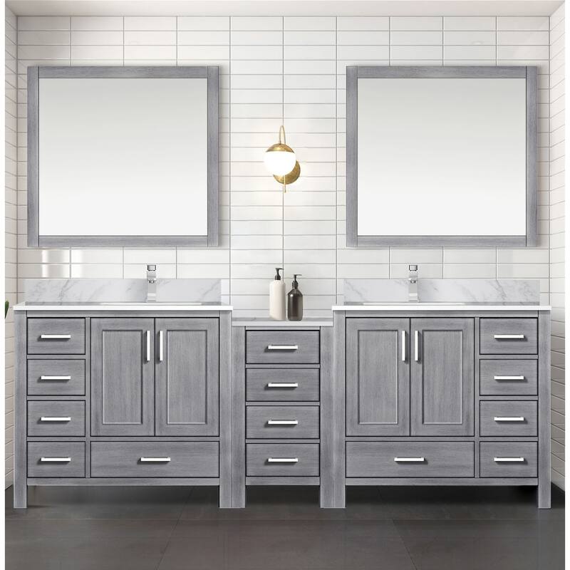 Coraline 92 in W x 22 in D Double Bath Vanity, Carrara Marble Top, and 34 in Mirrors