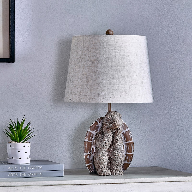 19.5" Brown Textured Resin Turtle Table Lamp - 12" x 12" x 19.5"