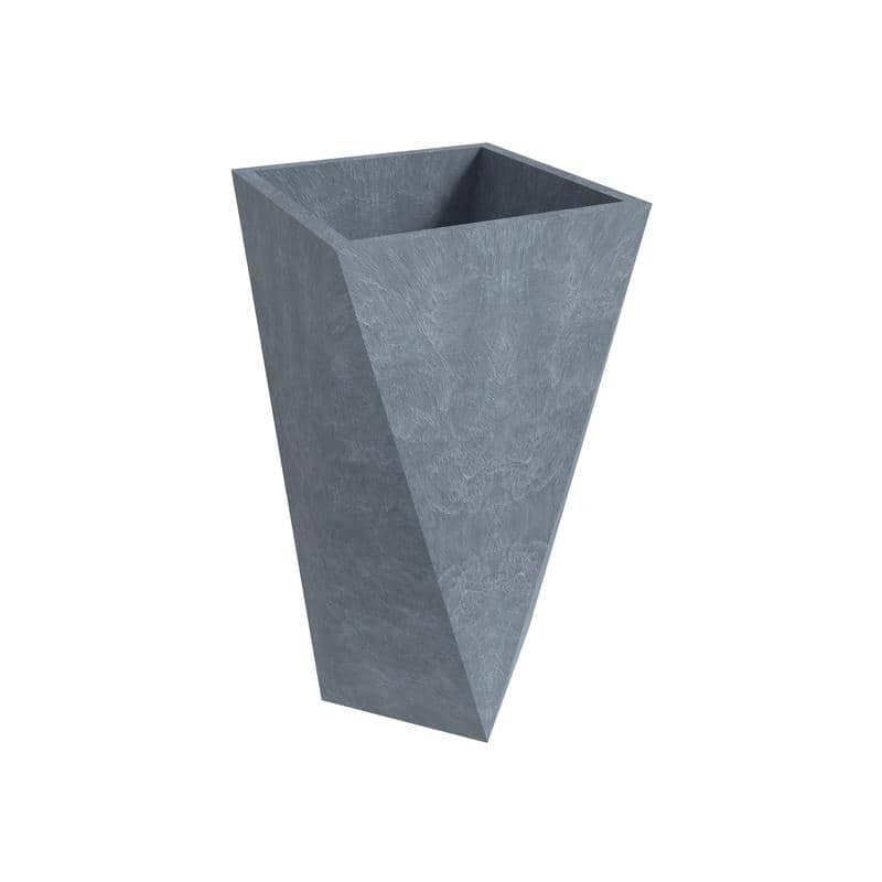 Aloe Fiberstone & MGO Clay Tapered Square Tall Planter Plant Pot, Indoor/Outdoor with Drainage Holes for Yard Porch Decor - Small - Grey