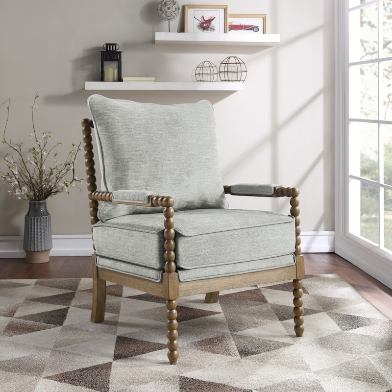 Fletcher Spindle Chair in Fabric with Brushed Charcoal Finish - Light Grey