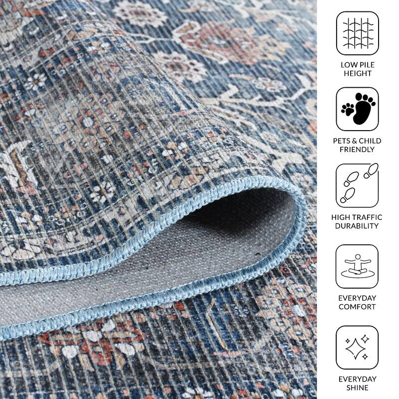 Alaska Machine-Washable Vintage Medallion Power-Loomed Area/Runner Rug