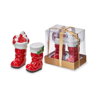 Santa Boots Salt and Pepper Shakers Set of 2 Christmas Decor Multicolor Ceramic Hand Wash Only 3.75 in H