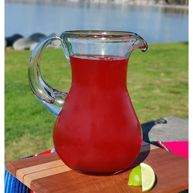 Mexican Hand Blown Glass Pitcher – Natural Clear Design (84 oz)