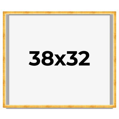 38x32 Shadow Box Frame Gold | 1.625 Inches Deep Real Wood Traditional
