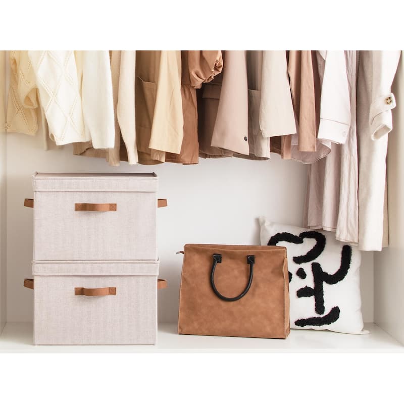 2-Pack Closet Storage Bin with Lid and Handle, Large Fabric Storage Box for Clothes, Towels, Toys, Shoes