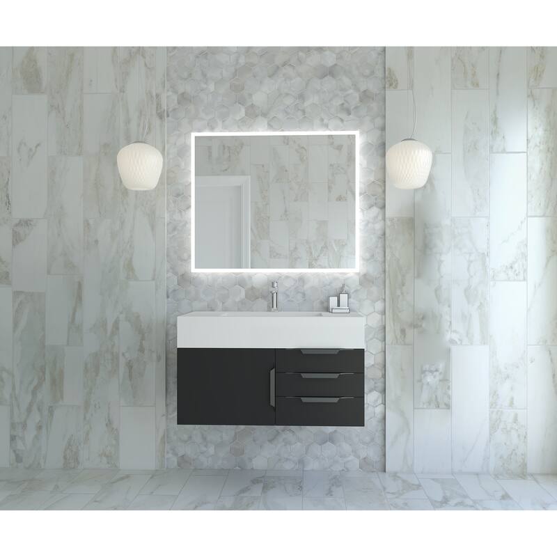 Nile 36-Inch Wall Mounted Bathroom Vanity Set w/ White Top