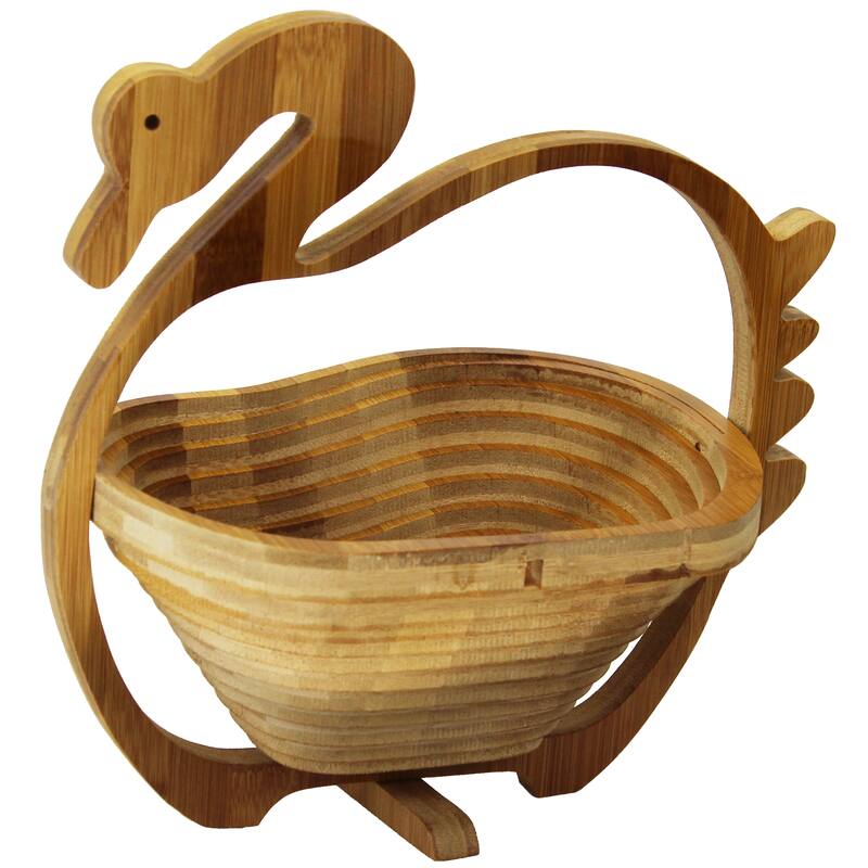 Natural Geo Handcarved Wooden Duck Collapsible Fruit Basket
