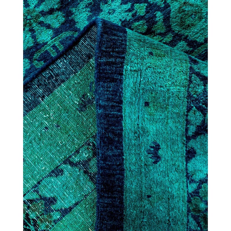 Overton Handknotted Wool Vintage Inspired Contemporary Overdyed Blue Area Rug - 18' 7" x 12' 1"