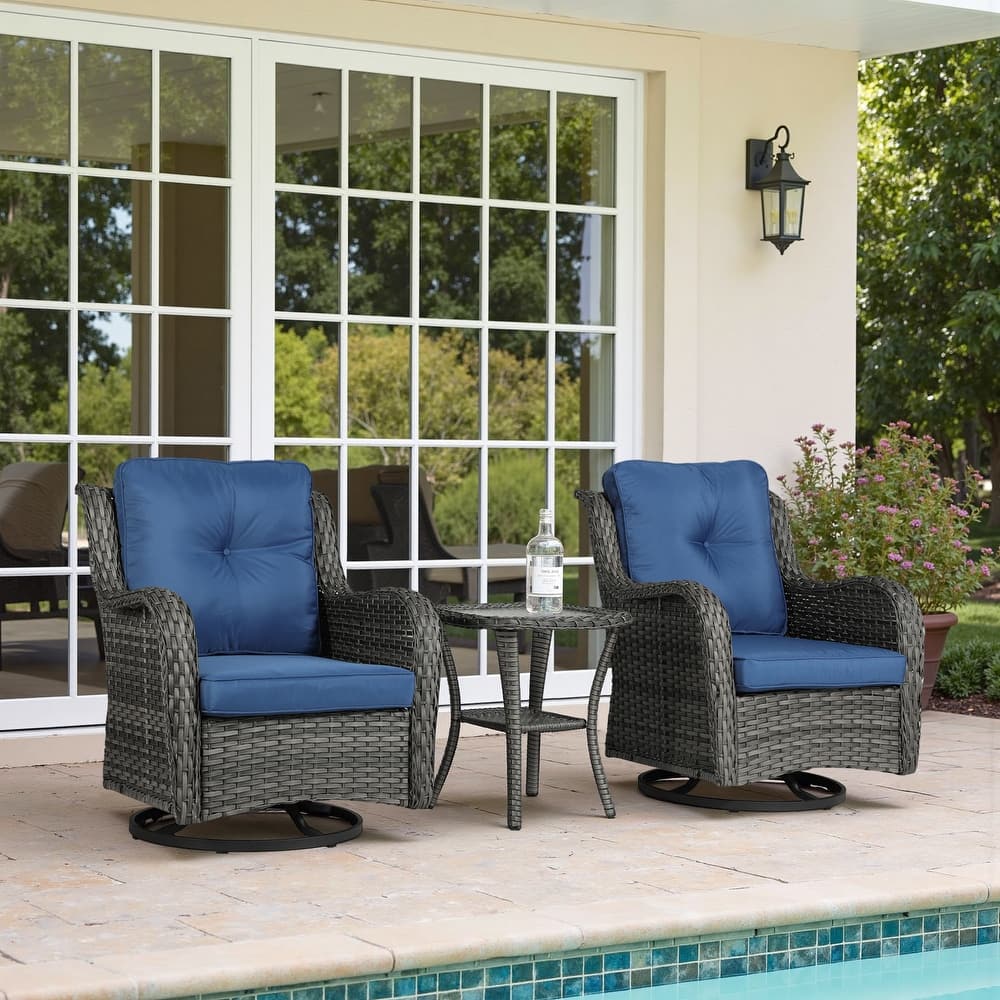 3 Pieces Patio Bistro Set Outdoor Swivel Rocking Chair with Side Table