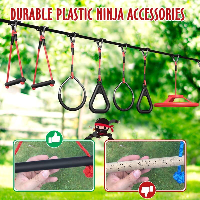 50 ft Ninja Warrior Obstacle Course for Kids with Swing, Tree Slackline Jungle Gym Outdoor