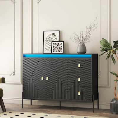 Fluted Buffet Cabinet with 3 Drawers and 2 Doors for Storage