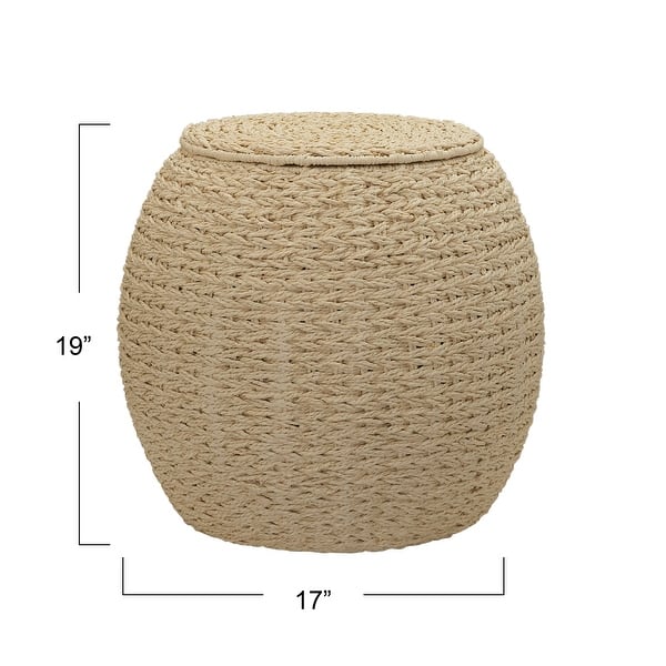 dimension image slide 2 of 7, Household Essentials Handwoven Barrel Wicker Storage Basket Side Table - 17.0"L x 17.0"W x 19.0"H