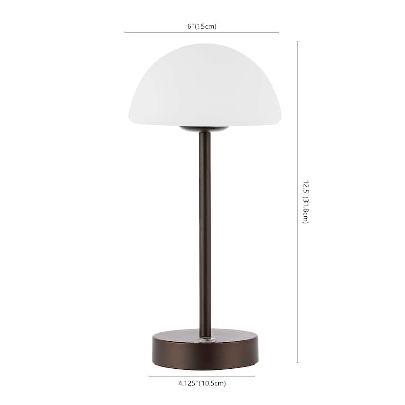 Carson 12.5" Modern Minimalist Iron Wireless Rechargeable Integrated LED Table Lamp, Nickel/White by JONATHAN Y