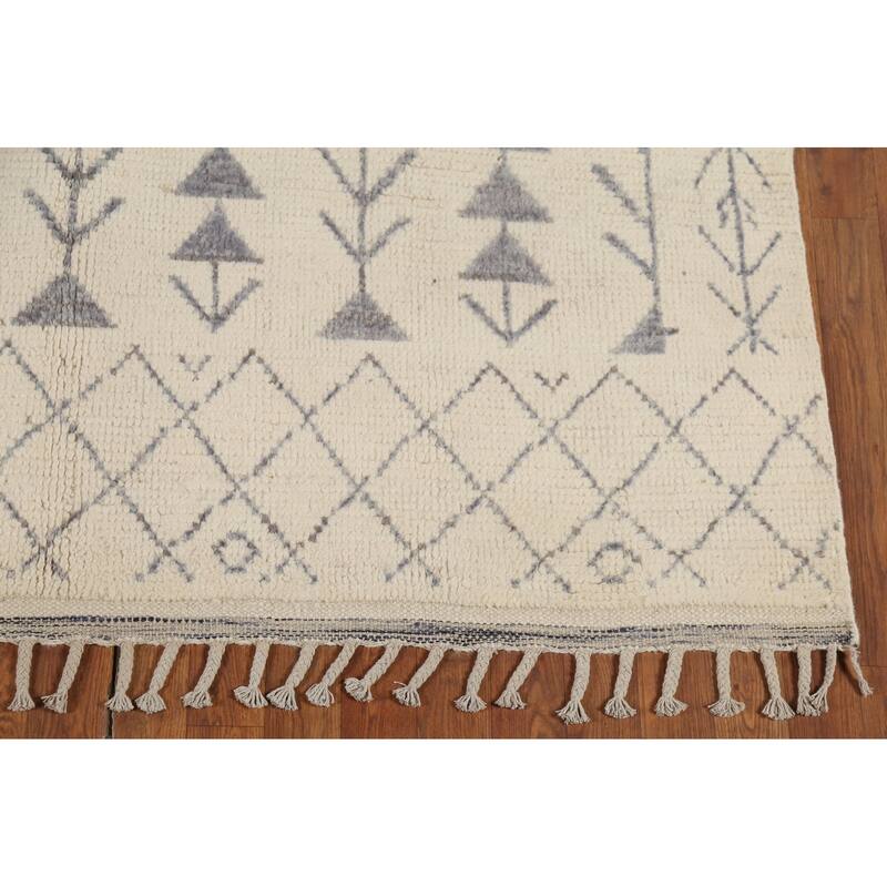 Ivory Moroccan Area Rug Handmade Geometric Wool Carpet - 5'11"x 9'10"