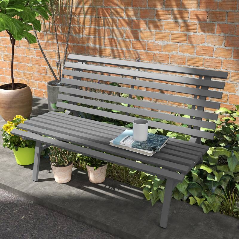 Porch Bench Outdoor Bench with Aluminum Frame, Charming Leisure Bench with Backrest, Corridor Bench Entryway Bench