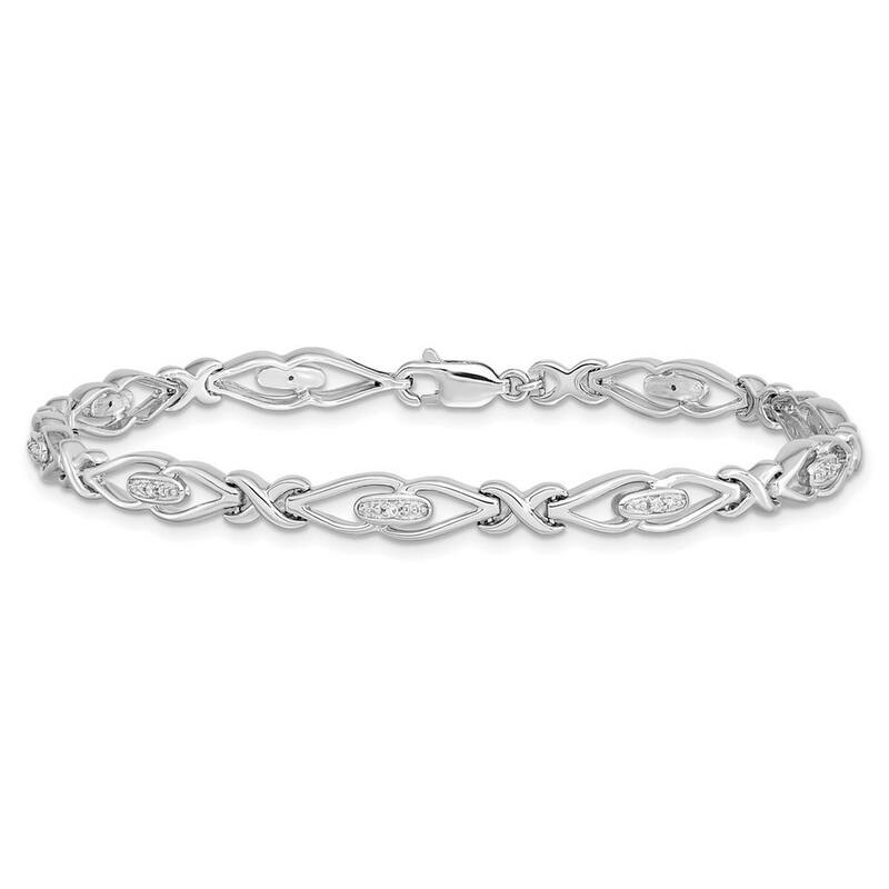 Curata 925 Sterling Silver Polished Lobster Claw Closure Diamond Bracelet
