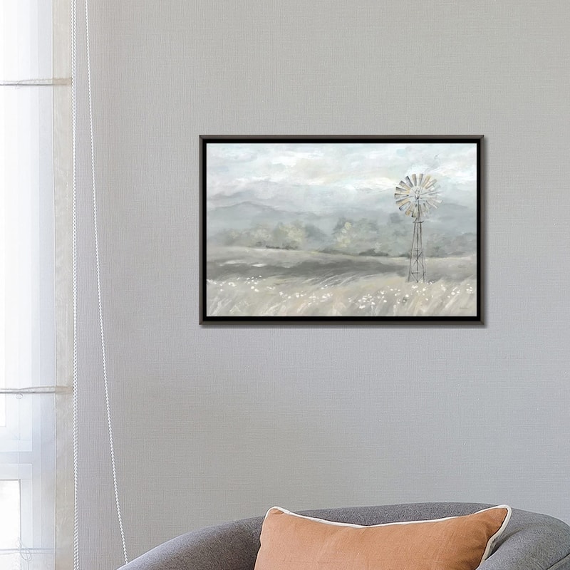 iCanvas "Country Meadow Windmill Landscape Neutral" by Cynthia Coulter Framed