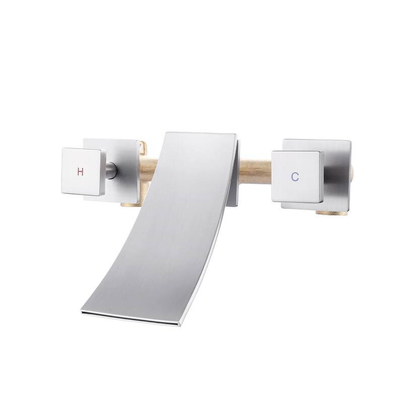 WOWOW Double Handle Wall Mounted WaterFall Bathroom Faucet - Brushed Nickel