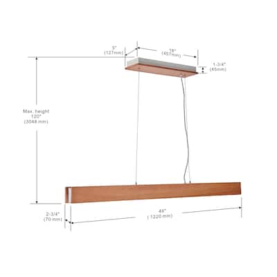 48 inch LED Pendant light in natural finish - 120"H x 48"W x 2.75"D