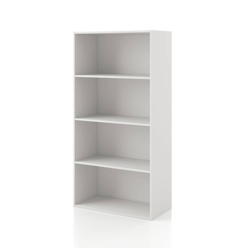 DH BASIC Modern Wood Customizable Stackable Storage Organizer - Cube Shelves, Drawer Cabinet, Bookcase with Doors by Denhour - 4-Tier - White
