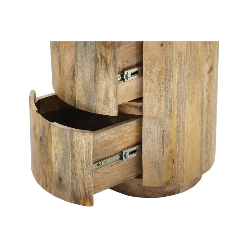 Rustic Style 2-Drawer Round Mango Wood Nightstand - 24"
