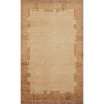 Hand Knotted Oriental 100% Wool Carpet Modern Geometric Beige & Ivories Gabbeh Area Rug - 7' 9'' X 5' 5''
