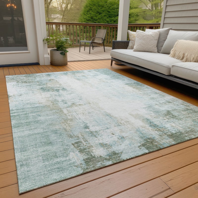 Machine Washable Indoor/Outdoor Abstract Solid Chantille Rug - Sage - 9' x 12'
