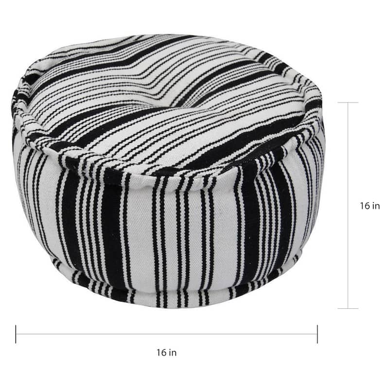 Handmade Black and White Striped Cotton Round Ottoman Pouf