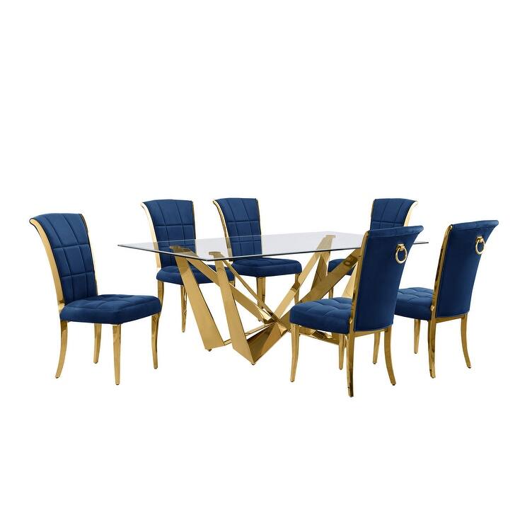 Best Quality Furniture D400/1-SC320-7 Dining Set with 78" 12mm Glass with Bevel