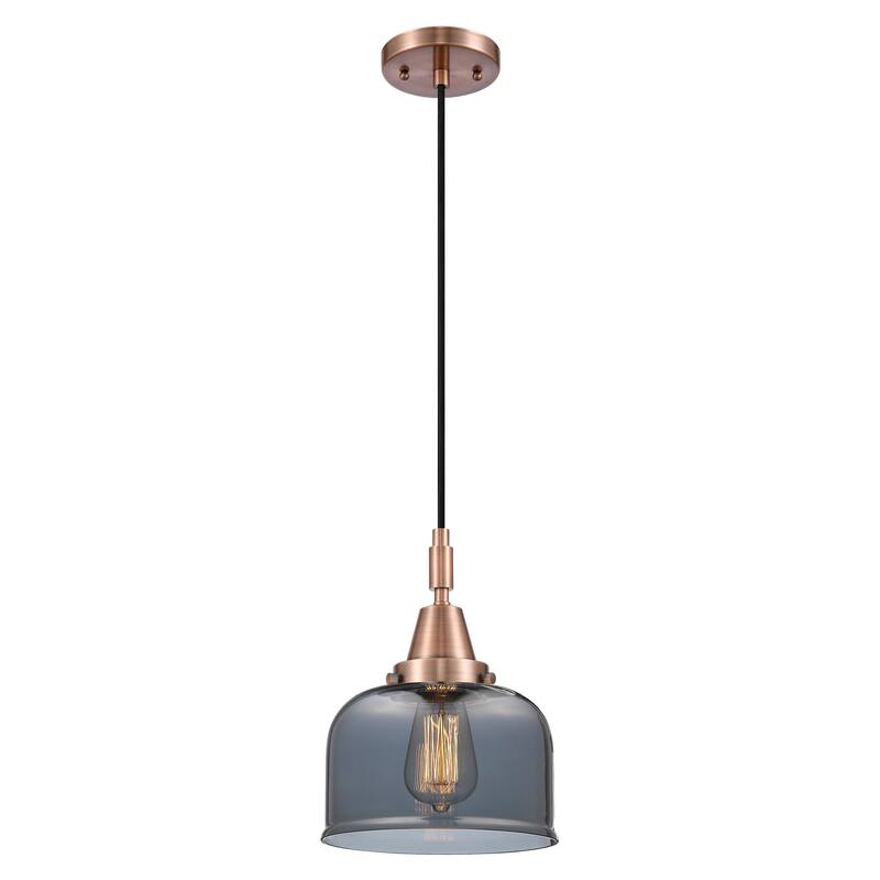 Innovations Lighting Downtown Urban - Caden Bell - 1 Light 8" Cord Hung Mini Pendant - Antique Copper/Light Smoke Shade