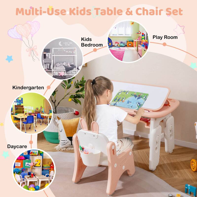 Costway Kids Drawing Table & Chair Set Graffiti Toddlers Art Activity - See Details