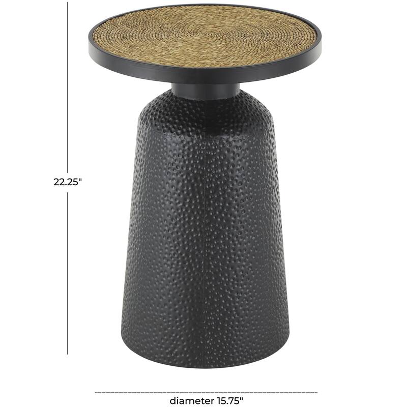 Metal Handmade Accent Table with Rope Tabletop - Black - Roche River Decor