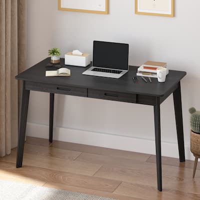 Timechee Black Wooden Computer Desk, 47" Writing Desk with 2 Drawers