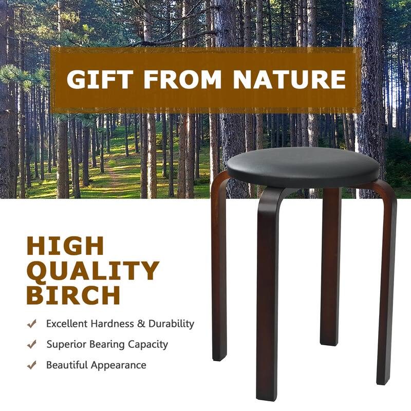 Set of 4 Bentwood Stools Backless Round Stools with Cushioned Seat