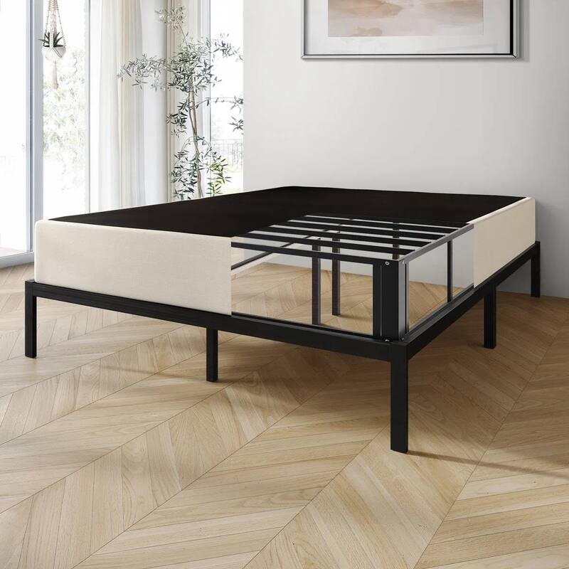 Warm Grey Metal Box Spring Mattress Foundation with Cover