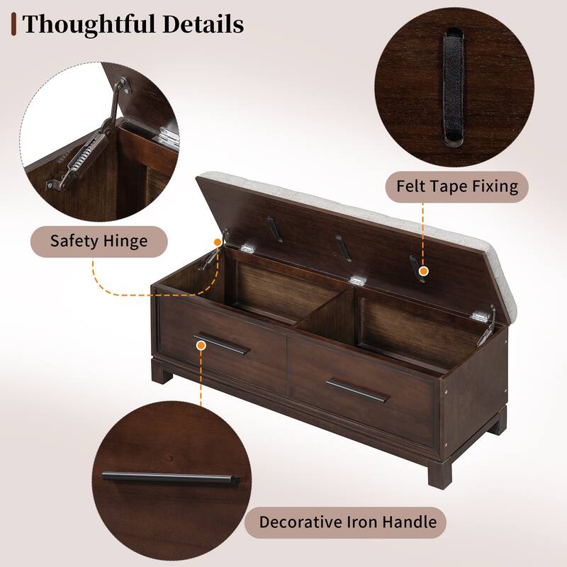 43" Shoe Bench with Removable Cushion & Lift Top Storage, Entryway Bench Wooden End of Bed Bench, Hidden Storage Space
