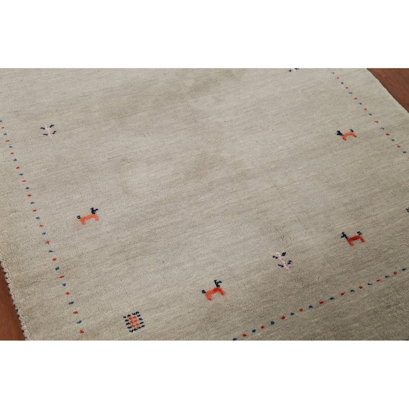 Gabbeh Indian Accent Rug Handmade Oriental Beige Wool Carpet - 3'11"x 5'9"
