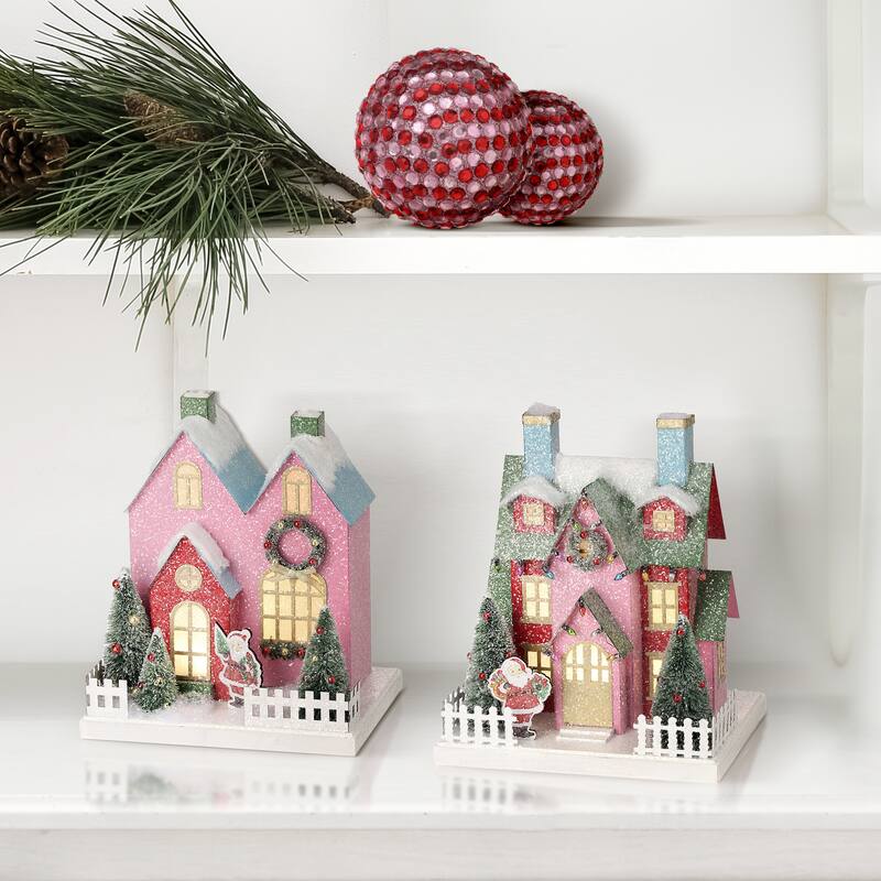 10" Led Cardboard Village House Set of 2