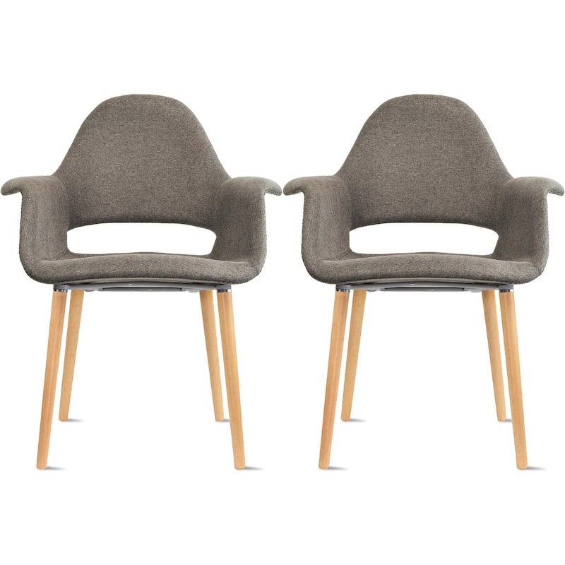 Set of 2 Upholstered Fabric Armchairs with Natural Wooden Legs for Dining Room Office or Accent Chair, Green - Charcoal